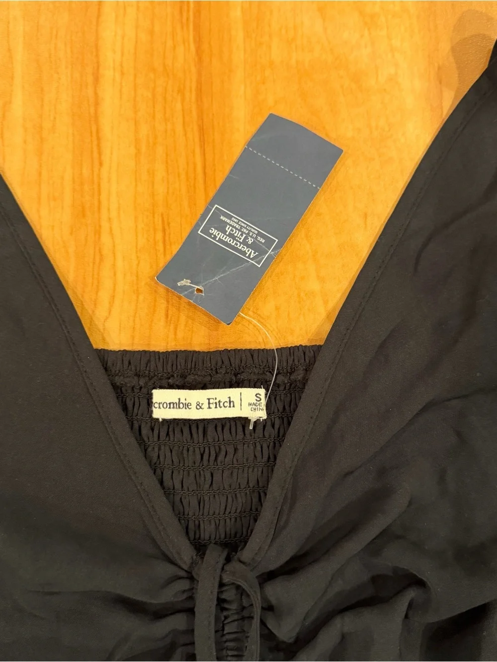 Abercrombie & Fitch Cinch Front Puff Sleeve Top Black S NWT
